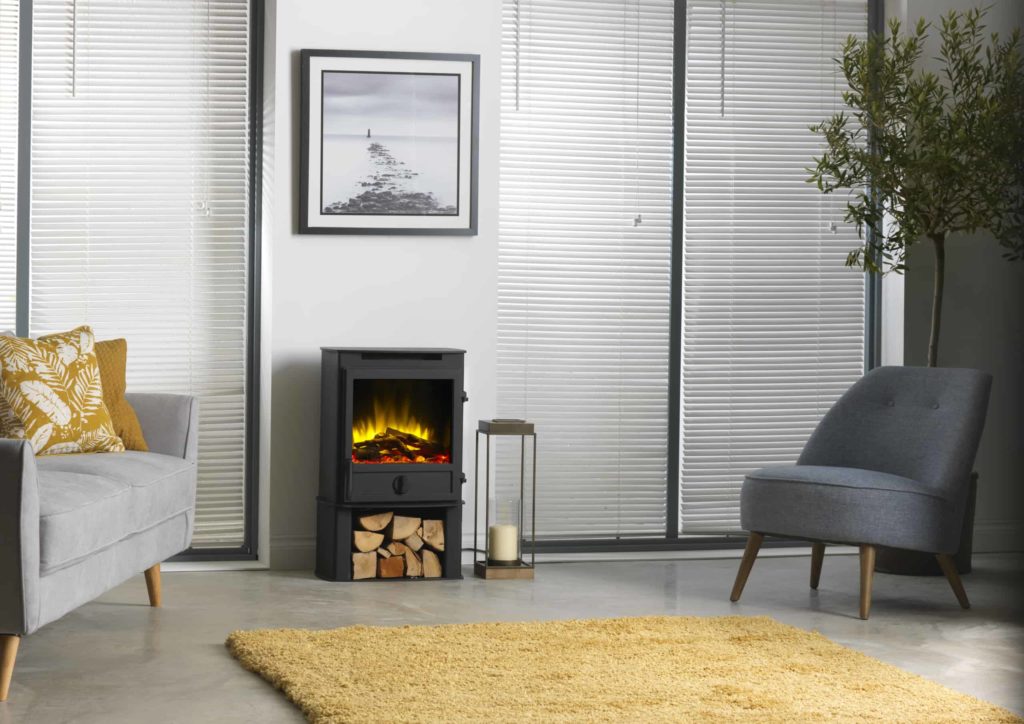 Fireline Square Door Electric Stove on Log Store scaled 1