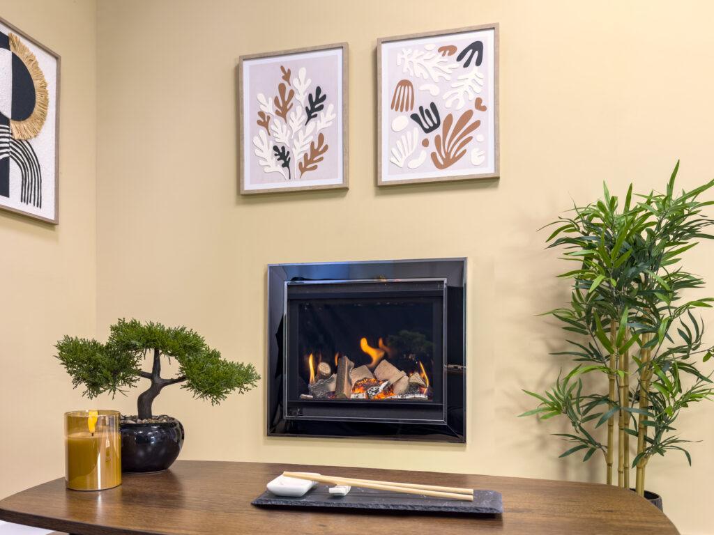 Paragon P11 Slide Control in Nickel + Chrome Trim and Mixed Log Fuel Bed Right Angle Cropped