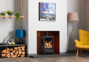 Paragon Edge 3S CF on Stand with New Mixed Log Fuel Bed scaled