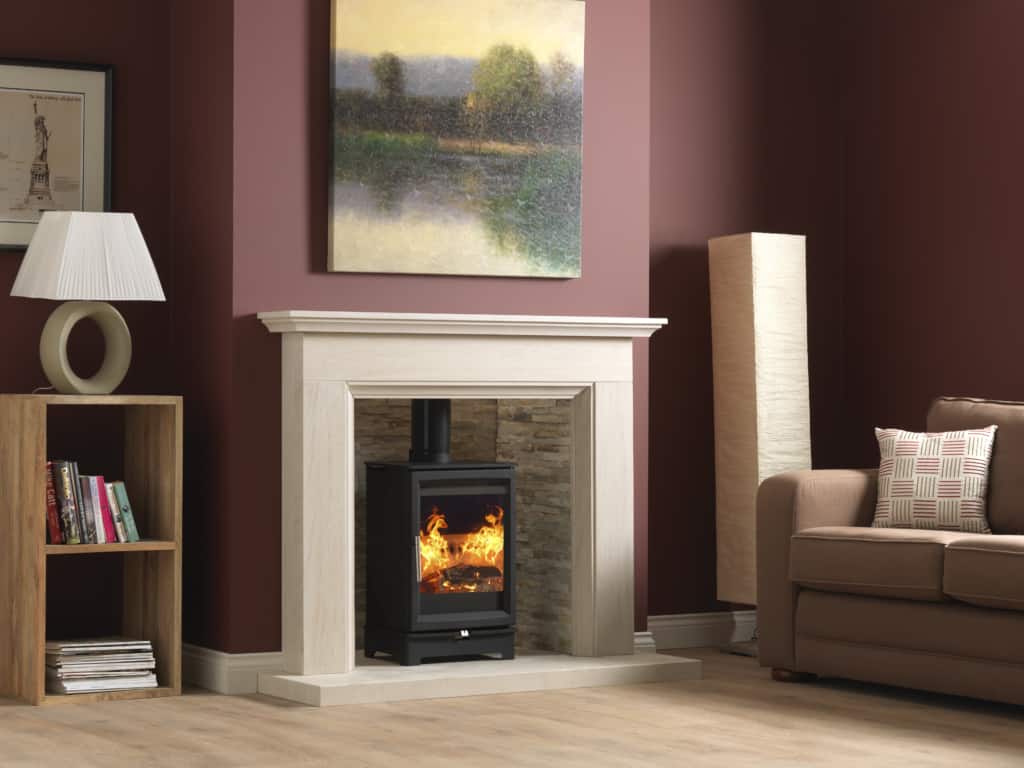Fireline Woodtec 5kW on stand in Aylesbury with Rustic Slate Chamber 1024x768 2