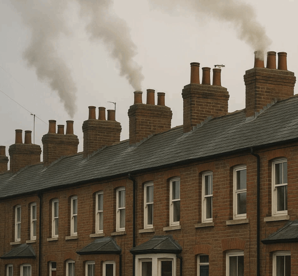 terrace house with chimneys