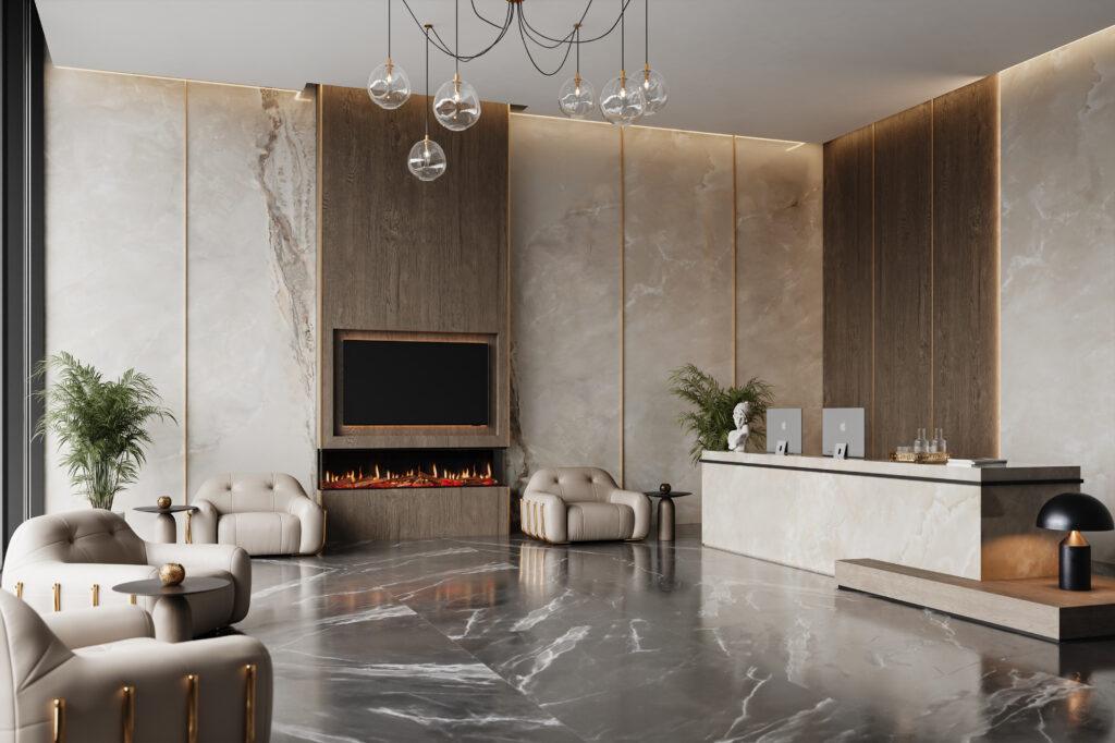 Luminosa 185 in a Media Wall with Real Oak Premium Log Set 300DPI