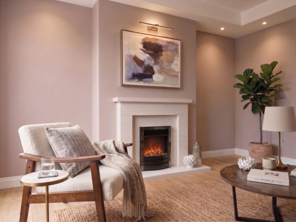 3D Ecoflame in Nickel Black Prestige Fascia with Real Oak Premium Log Set Left Angle