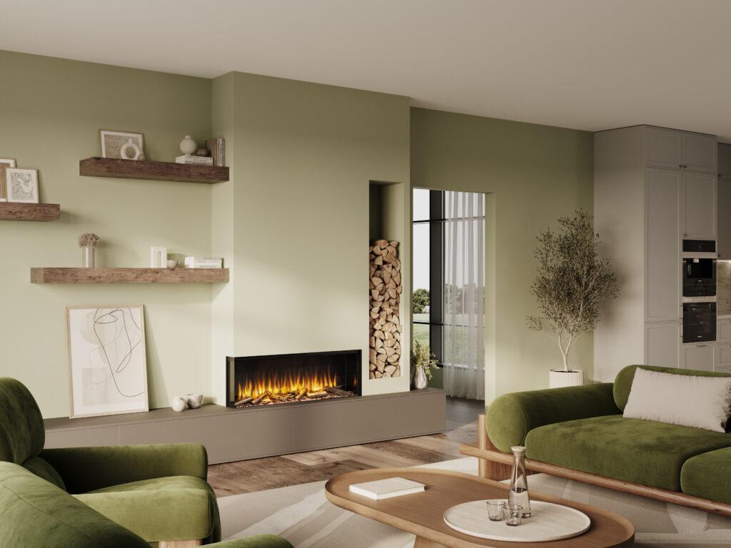 iRange i1100e Slimline in Feature Wall with Real Oak Premium Log Set
